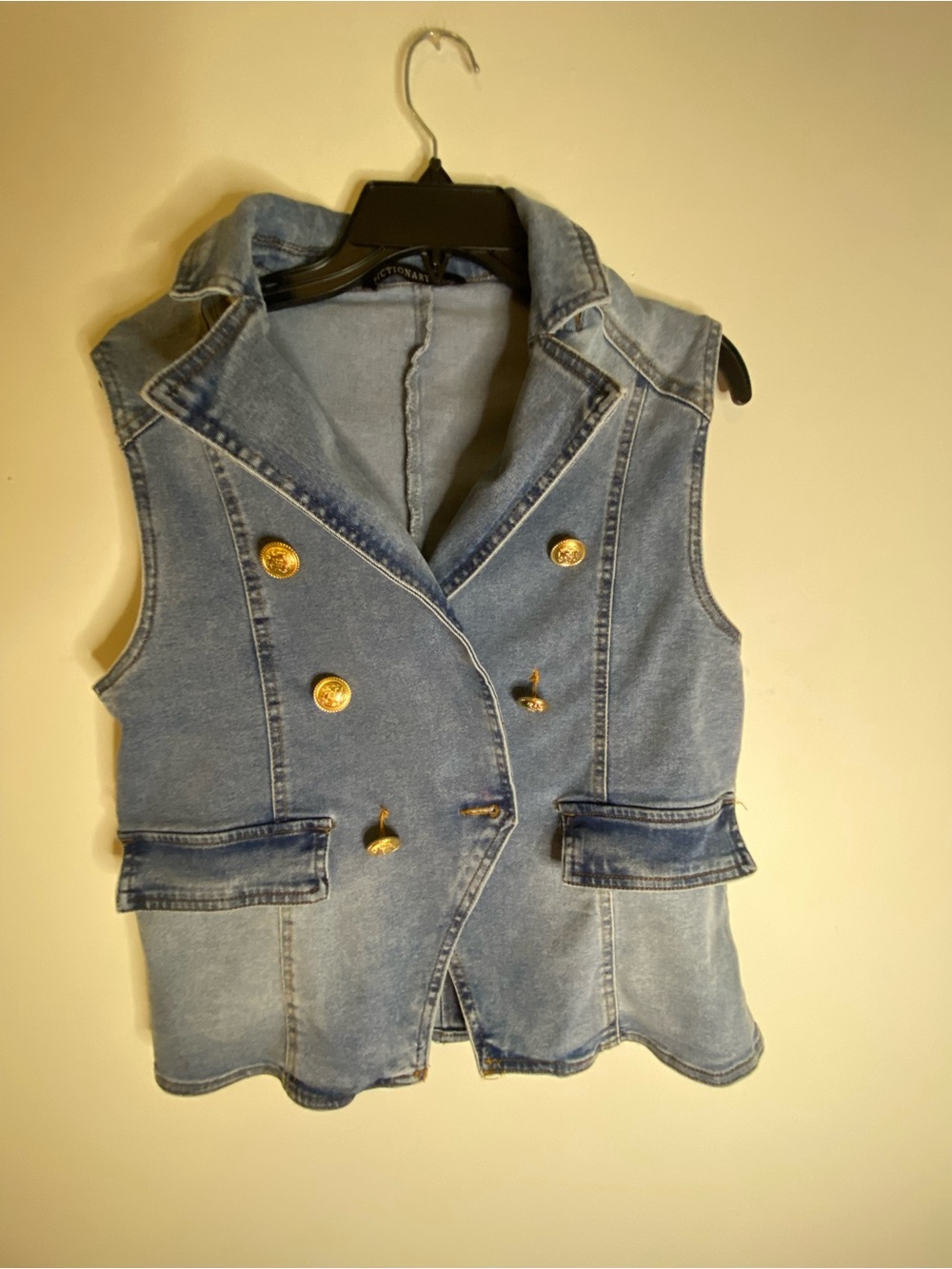 Sleeveless Double-Breasted Denim Vest - Light Blue